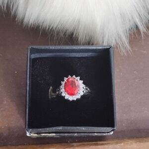Elegant Red Gemstone Silver Ring
